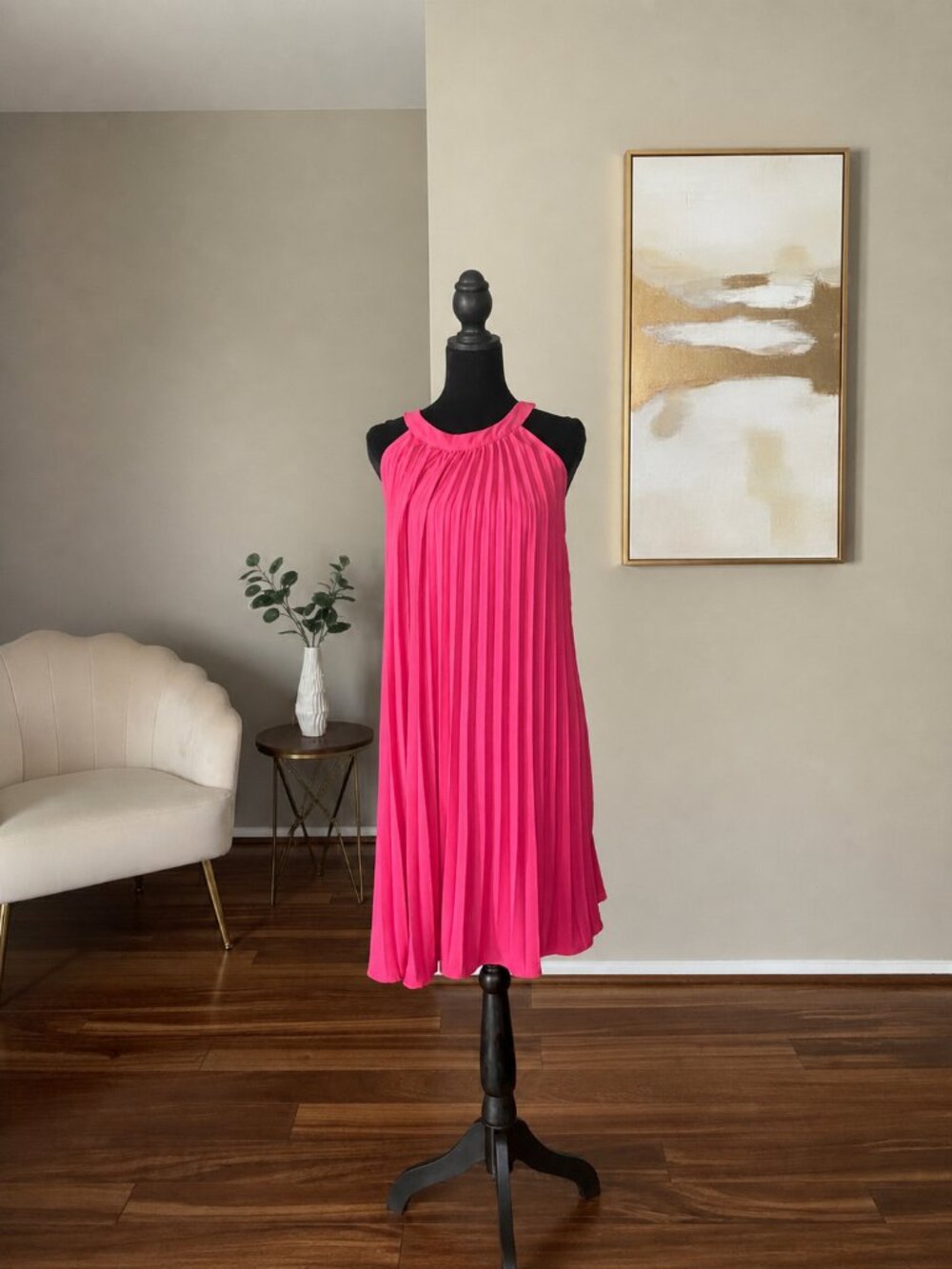Amazon Pink Pleated Dress Size Small NWOT Halter Sleeveless Flowy